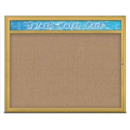 United Visual Products Single Door Radius Corkboard With Header UV801448-GOLD-BUFF