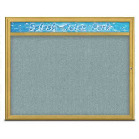 United Visual Products Single Door Radius Corkboard With Header UV801448-GOLD-CLOUD