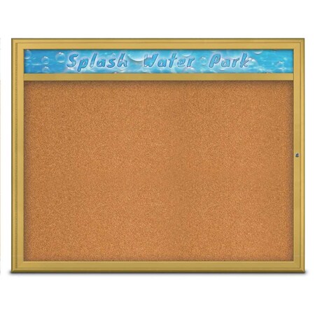 United Visual Products Single Door Radius Corkboard, Header, 60 UV801448-GOLD-CORK