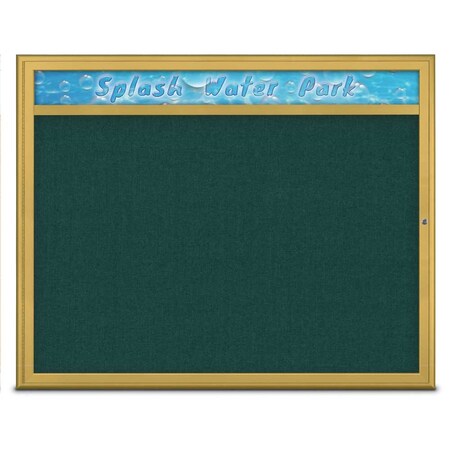 United Visual Products Single Door Radius Corkboard With Header UV801448-GOLD-DRKSPR
