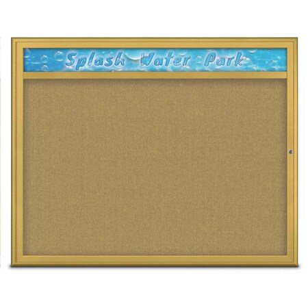 United Visual Products Single Door Radius Corkboard With Header UV801448-GOLD-KEYLIME
