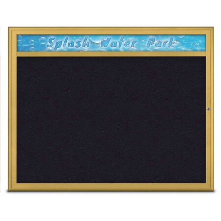 United Visual Products Single Door Radius Corkboard With Header UV801448-GOLD-RUBBER