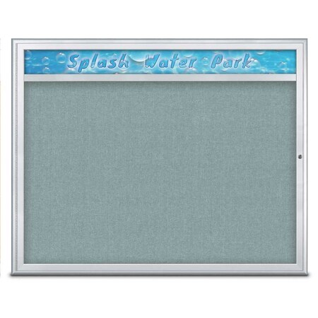United Visual Products Single Door Radius Corkboard With Header UV801448-SATIN-CLOUD
