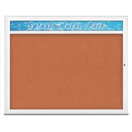 United Visual Products Single Door Radius Corkboard With Header UV801448-WHITE-APRICOT