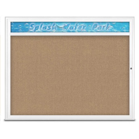United Visual Products Single Door Radius Corkboard With Header UV801448-WHITE-BUFF