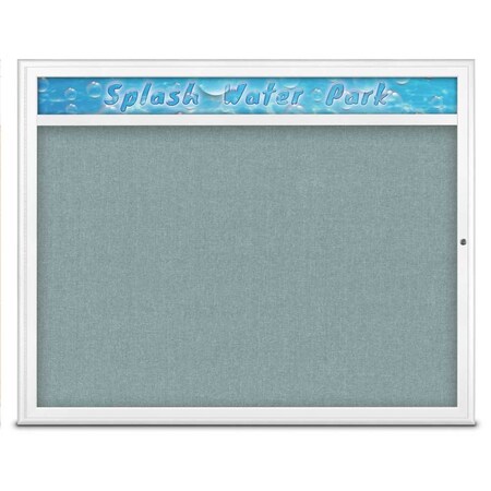 United Visual Products Single Door Radius Corkboard With Header UV801448-WHITE-CLOUD