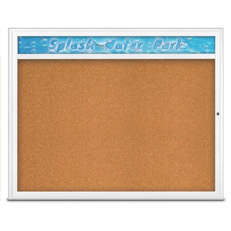 United Visual Products Single Door Radius Corkboard, Header, 60 UV801448-WHITE-CORK