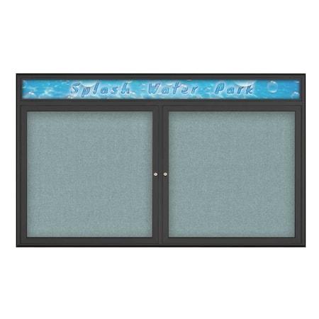 United Visual Products Double Door Radius Corkboard With Header UV8014-BLACK-CLOUD