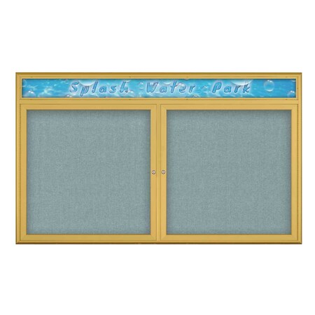 United Visual Products Double Door Radius Corkboard With Header UV8014-GOLD-CLOUD