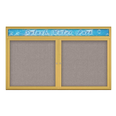 United Visual Products Double Door Radius Corkboard With Header UV8014-GOLD-PEARL