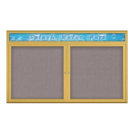 United Visual Products Double Door Radius Corkboard With Header, UV8014-GOLD-SURF UV8014-GOLD-SURF