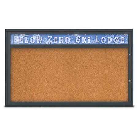 United Visual Products Single Door Radius Plus Corkboard, Header UV8014PLUS1-BLACK-CORK