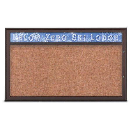 United Visual Products Single Door Radius Plus Corkboard, Header UV8014PLUS1-BRONZE-CINNABA