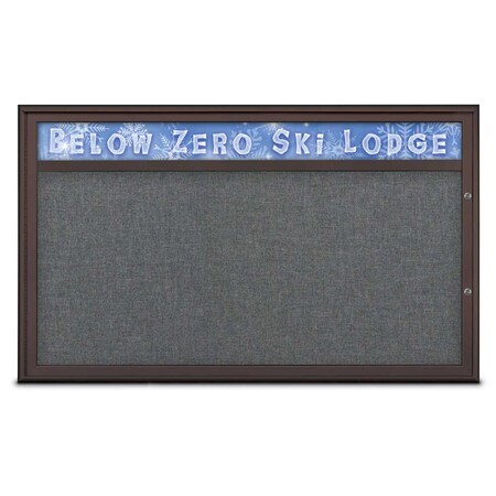 United Visual Products Single Door Radius Plus Corkboard, Header UV8014PLUS1-BRONZE-MEDGRY