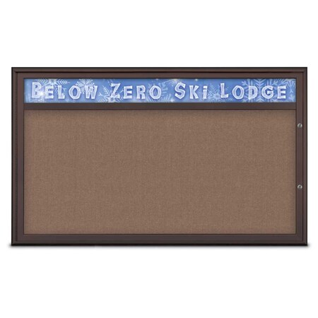 United Visual Products Single Door Radius Plus Corkboard With H UV8014PLUS1-BRONZE-PUMICE