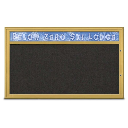 United Visual Products Single Door Radius Plus Corkboard With H UV8014PLUS1-GOLD-BLACK