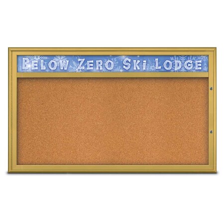 United Visual Products Single Door Radius Plus Corkboard, Header UV8014PLUS1-GOLD-CORK