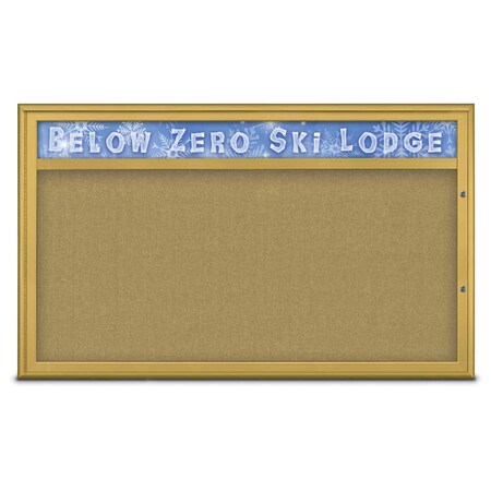United Visual Products Single Door Radius Plus Corkboard With H UV8014PLUS1-GOLD-KEYLIME