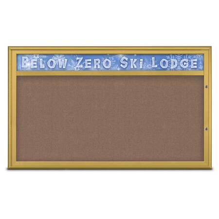 United Visual Products Single Door Radius Plus Corkboard With H UV8014PLUS1-GOLD-PUMICE