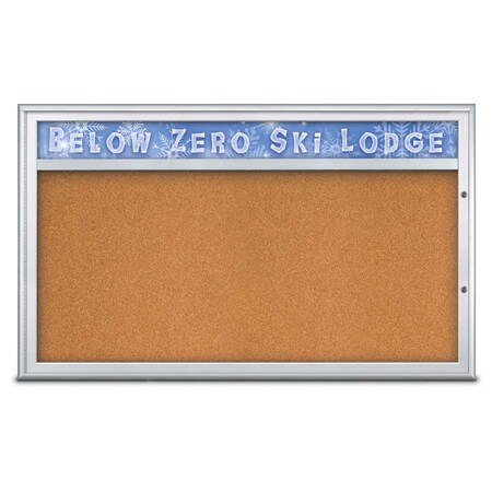 United Visual Products Single Door Radius Plus Corkboard, Header UV8014PLUS1-SATIN-CORK