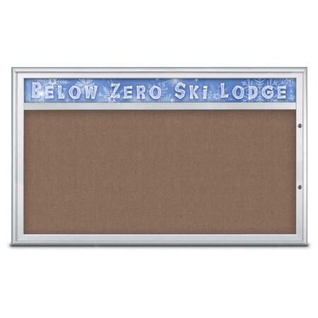 United Visual Products Single Door Radius Plus Corkboard With H UV8014PLUS1-SATIN-PUMICE