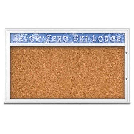 United Visual Products Single Door Radius Plus Corkboard, Header UV8014PLUS1-WHITE-CORK