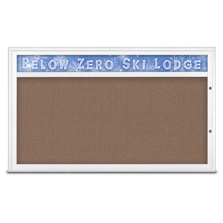 United Visual Products Single Door Radius Plus Corkboard With H UV8014PLUS1-WHITE-PUMICE