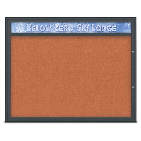 United Visual Products Single Door Radius Plus Corkboard With H UV8014PLUS48-BLACK-APRICOT