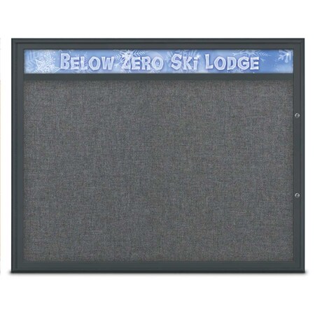 United Visual Products Single Door Radius Plus Corkboard, Header UV8014PLUS48-BLACK-MEDGRY
