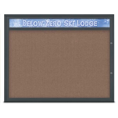 United Visual Products Single Door Radius Plus Corkboard With H UV8014PLUS48-BLACK-PUMICE