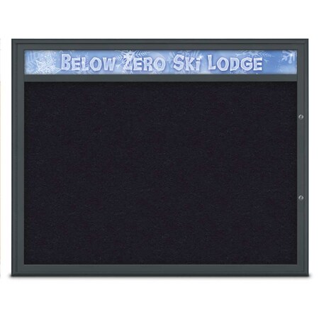 United Visual Products Single Door Radius Plus Corkboard, Header UV8014PLUS48-BLACK-RUBBER