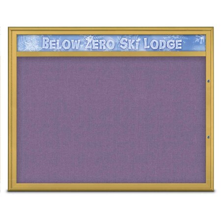 United Visual Products Single Door Radius Plus Corkboard With H UV8014PLUS48-GOLD-AMETHY