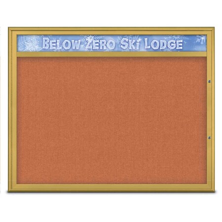 United Visual Products Single Door Radius Plus Corkboard With H UV8014PLUS48-GOLD-APRICOT