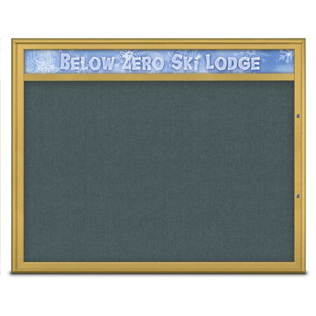 United Visual Products Single Door Radius Plus Corkboard, Header, UV8014PLUS48-GOLD-BLSPRU UV8014PLUS48-GOLD-BLSPRU