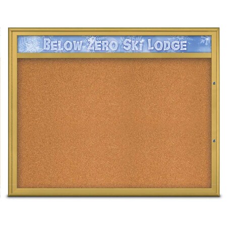 United Visual Products Single Door Radius Plus Corkboard, Header UV8014PLUS48-GOLD-CORK