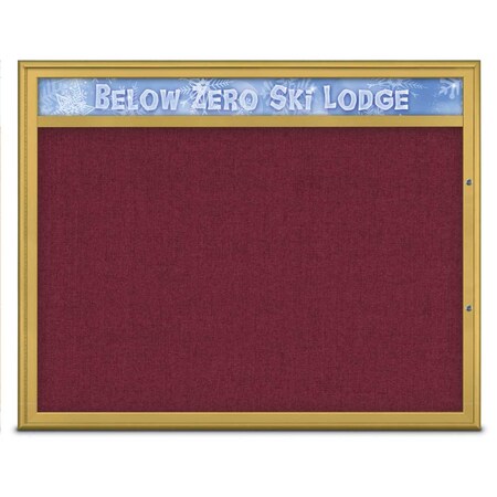 United Visual Products Single Door Radius Plus Corkboard With H UV8014PLUS48-GOLD-DBURGU