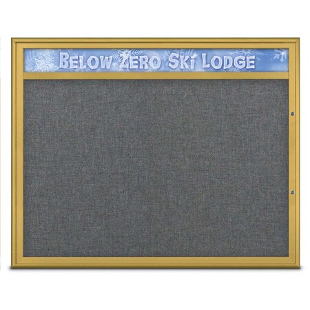 United Visual Products Single Door Radius Plus Corkboard, Header UV8014PLUS48-GOLD-MEDGRY