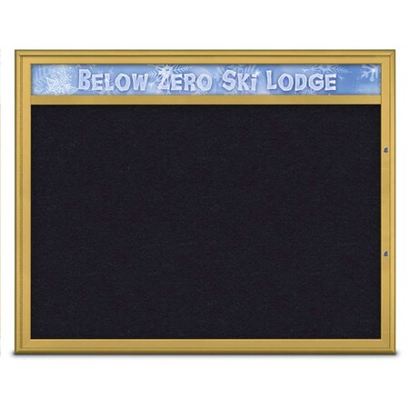 United Visual Products Single Door Radius Plus Corkboard, Header UV8014PLUS48-GOLD-RUBBER