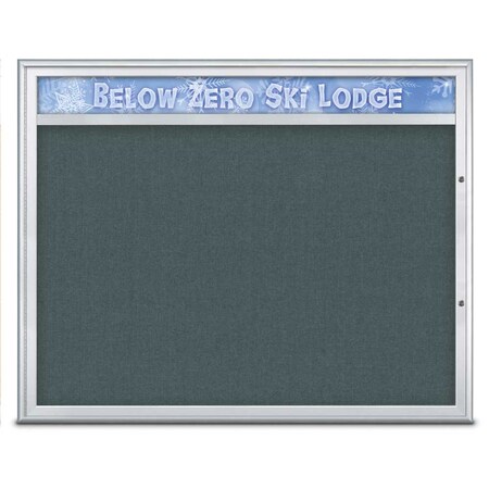United Visual Products Single Door Radius Plus Corkboard, Header UV8014PLUS48-SATIN-BLSPRU