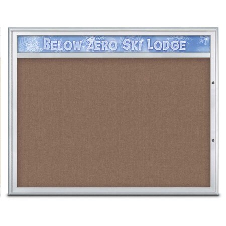 United Visual Products Single Door Radius Plus Corkboard With H UV8014PLUS48-SATIN-PUMICE