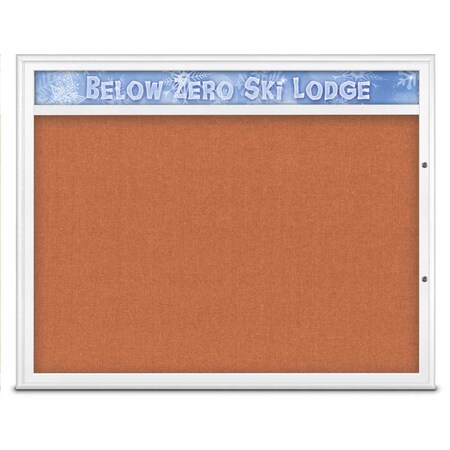United Visual Products Single Door Radius Plus Corkboard With H UV8014PLUS48-WHITE-APRICOT
