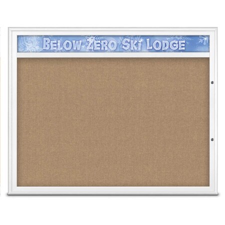 United Visual Products Single Door Radius Plus Corkboard With H UV8014PLUS48-WHITE-BUFF