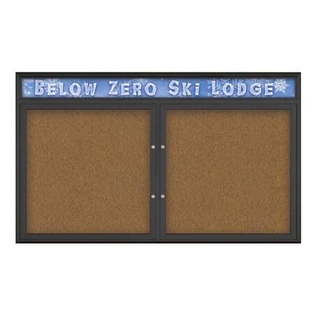 United Visual Products Double Door Radius Plus Corkboard, Hdr, 60 UV8014PLUS-BLACK-FORBO