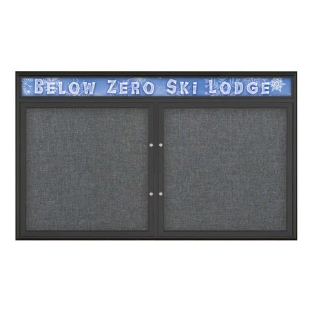 United Visual Products Double Door Radius Plus Corkboard, Header UV8014PLUS-BLACK-MEDGRY