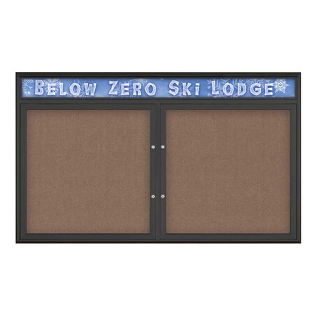 United Visual Products Double Door Radius Plus Corkboard With H UV8014PLUS-BLACK-PUMICE