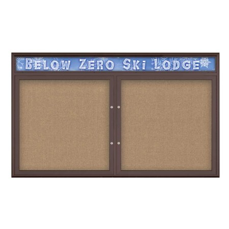 United Visual Products Double Door Radius Plus Corkboard With H UV8014PLUS-BRONZE-BUFF