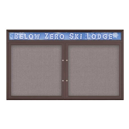 United Visual Products Double Door Radius Plus Corkboard With H UV8014PLUS-BRONZE-SURF