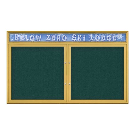 United Visual Products Double Door Radius Plus Corkboard, Header UV8014PLUS-GOLD-DRKSPR