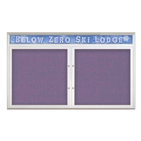 United Visual Products Double Door Radius Plus Corkboard With H UV8014PLUS-SATIN-AMETHY