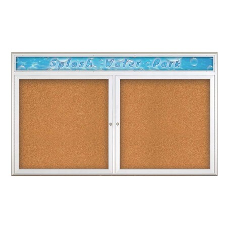 United Visual Products Double Door Radius Corkboard, Header, 60 UV8014-SATIN-CORK